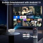 Salange Smart Portable Projector with Stand – Native 1080P, Android 13, 4K HDR Support, WiFi & Bluetooth, 300" Display - Image 3