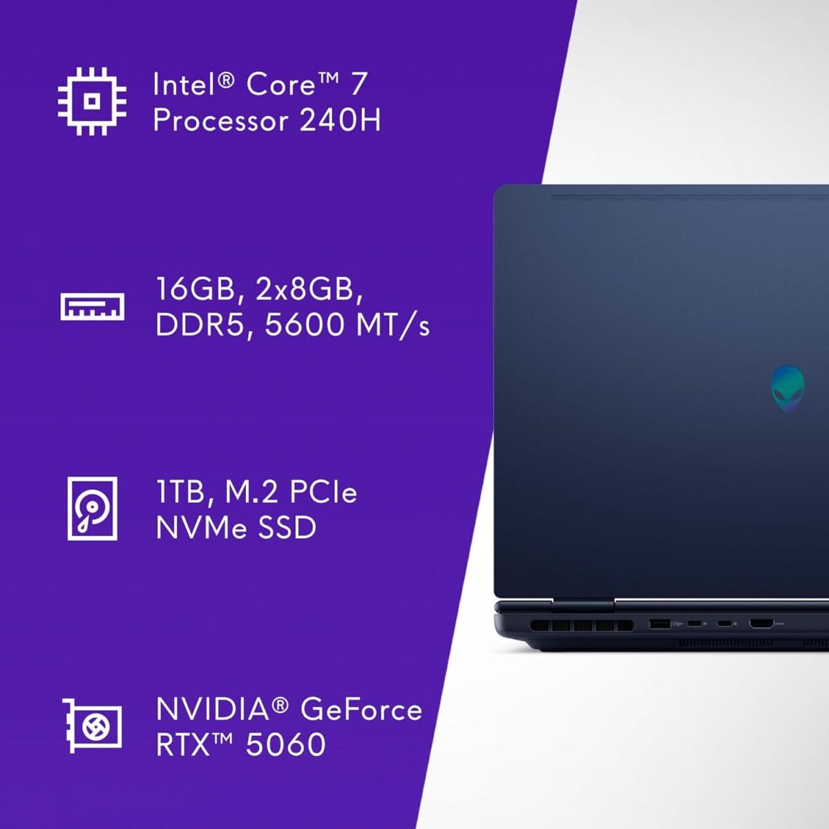 Alienware 16 Aurora Laptop AC16250-16-inch 1610 WQXGA Display, Intel Core 7-240H Series 2, 16GB DDR5 RAM, 1TB SSD, NVIDIA GeForce RTX 5060 8GB GDDR7, Windows 11 Home - Image 12