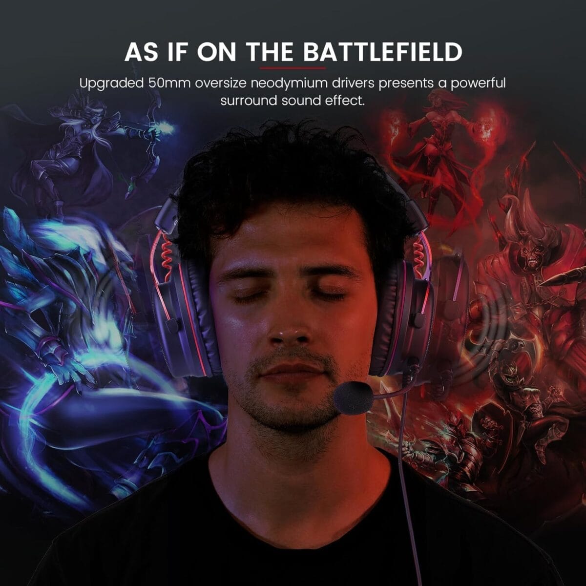 EKSA Gaming Headset, Wired PS4 Headset with Noise Canceling Mic, Over-Ear Gaming Headphones Compatible with Xbox One Controller, for PS4, PS5, PC, Laptop (E900-Red)  - Color : Red - Image 2