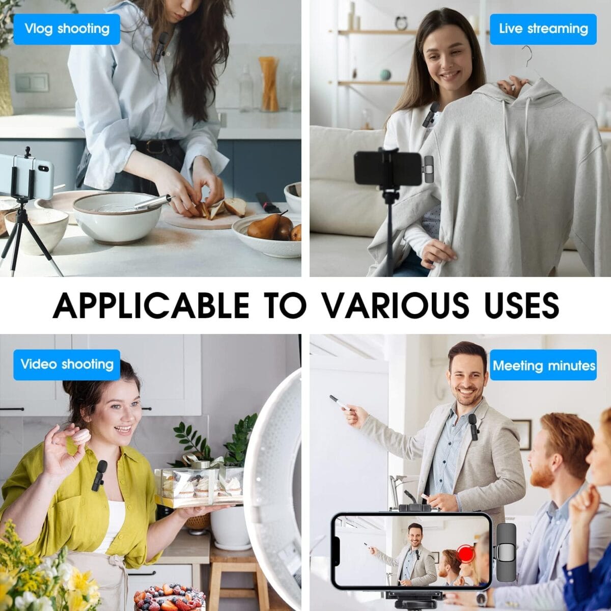 Kdewere 2 Pack Wireless Lavalier Microphone for iPhone iPad, Lapel Mics Plug-Play 2.4G Ultra-Low Delay Built-in Noise Reduction Chip - Image 5