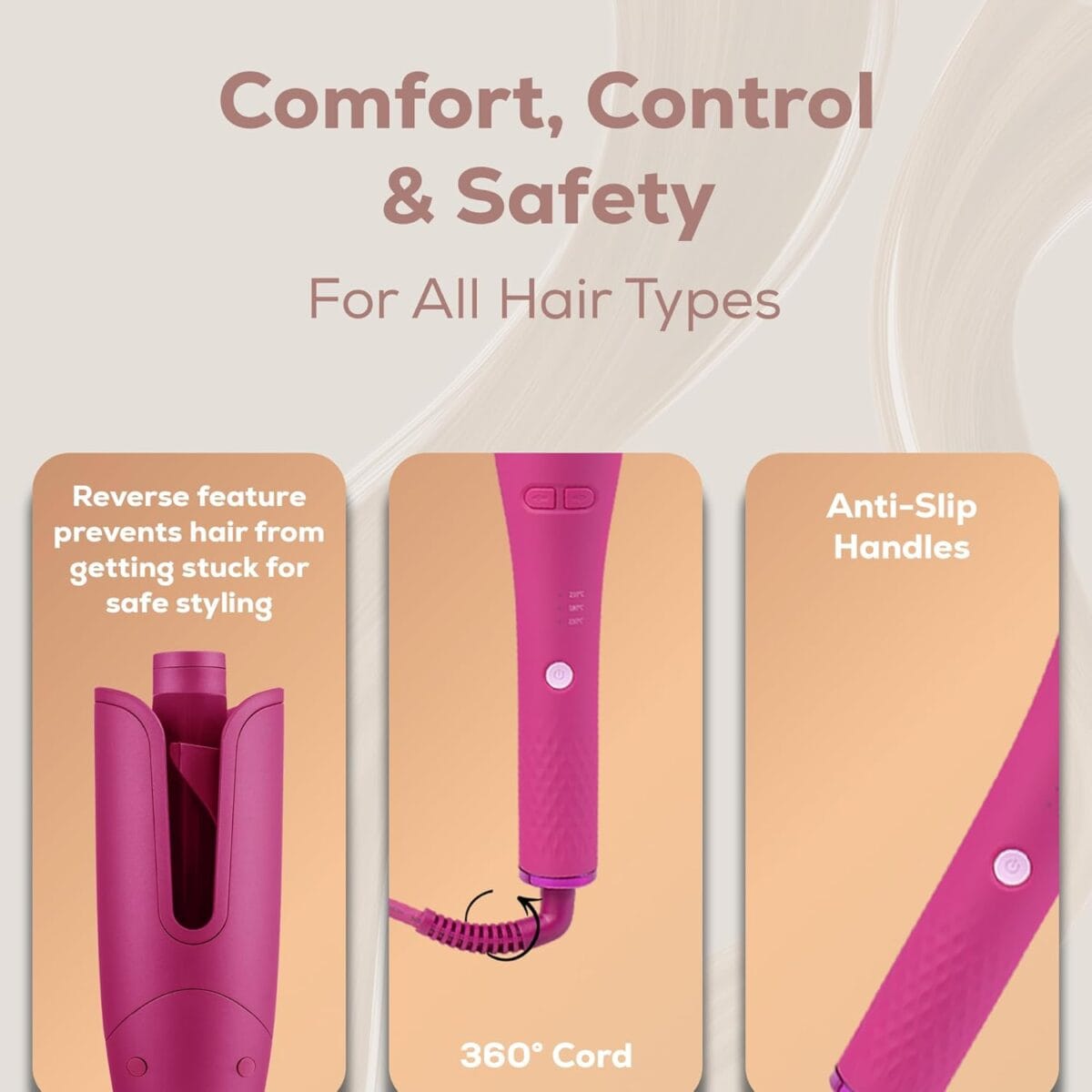 Clara Oil-Coated Protective Auto-Curler – Anti-Burn, Tangle-Free, Auto Shut-Off - Image 4