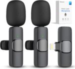 Kdewere 2 Pack Wireless Lavalier Microphone for iPhone iPad, Lapel Mics Plug-Play 2.4G Ultra-Low Delay Built-in Noise Reduction Chip