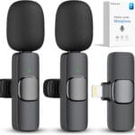 Kdewere 2 Pack Wireless Lavalier Microphone for iPhone iPad, Lapel Mics Plug-Play 2.4G Ultra-Low Delay Built-in Noise Reduction Chip