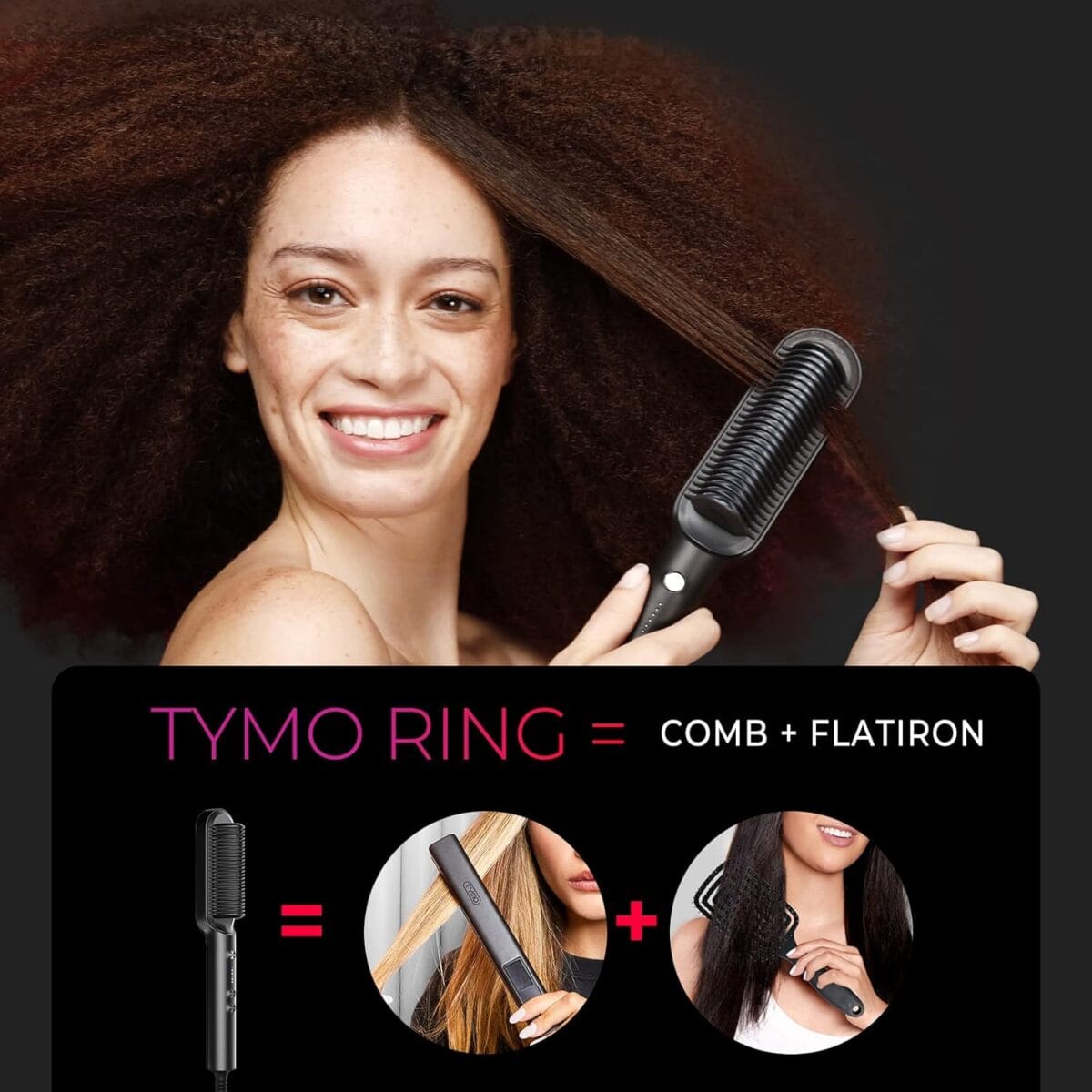TYMO Hair Straightener Brush, Hair Iron with Built-in Comb. Tourmaline Ceramic Coating - Image 2