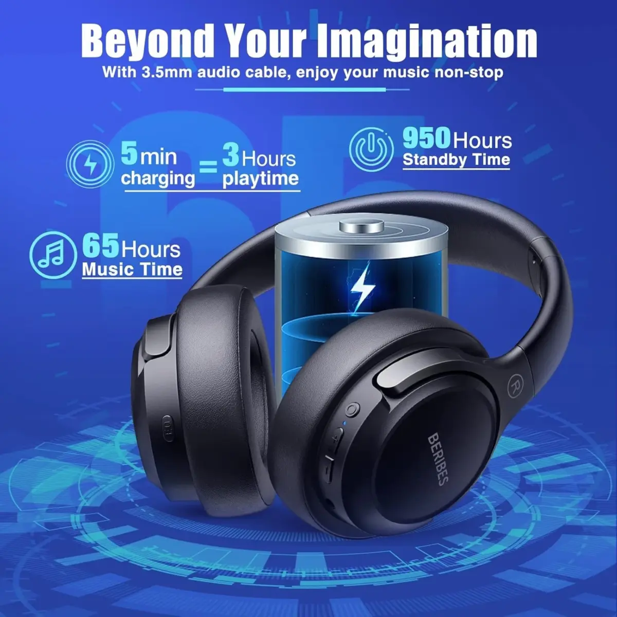 BERIBES Active Noise Cancelling Headphones - Image 2