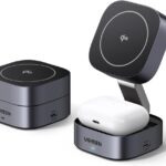 UGREEN Foldable 2-in-1 MagFlow Qi2 Wireless Charging Station 15W for Apple Magsafe Charger iPhone, Fast Magnetic Wireless Charger Stand for iPhone 17-12 Series, AirPods, iWatch - With 1M USB C Cable