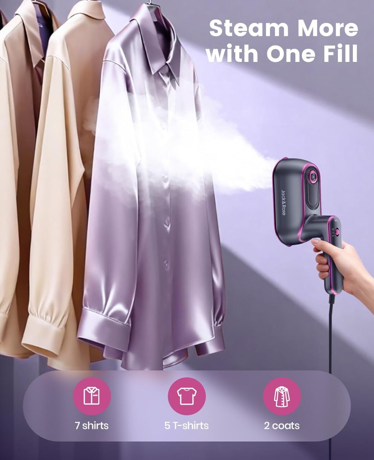 Jack ＆ Rose Travel Steamer for Clothes 1200w,Steam Iron,Portable Handheld Travel Size Steamer iron, - Image 6
