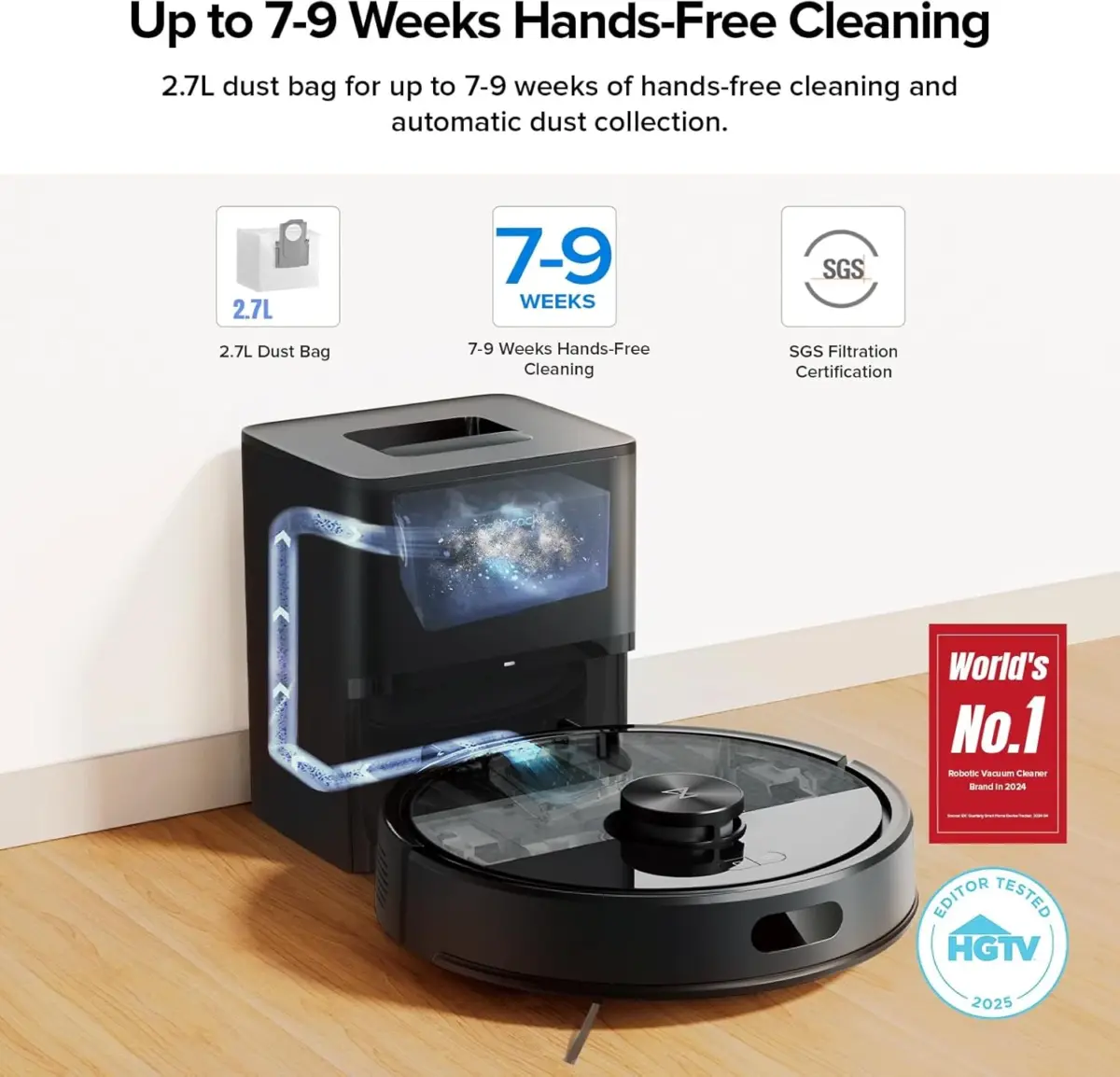 roborock Q7 TF+(Upgraded from Q5 Pro+) Robot Vacuum and Mop, 7 Weeks Self-Emptying, 10000Pa Suction, Dual Anti-Tangle System, - Image 2