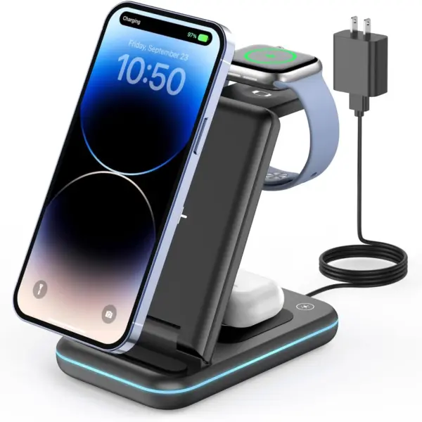 3 in 1 Wireless Charging Station, Foldable Magnetic Charger Stand for Multiple Devices,