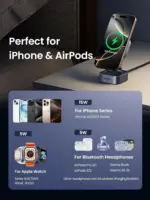 UGREEN Foldable 2-in-1 MagFlow Qi2 Wireless Charging Station 15W for Apple Magsafe Charger iPhone, Fast Magnetic Wireless Charger Stand for iPhone 17-12 Series, AirPods, iWatch - With 1M USB C Cable - Image 5