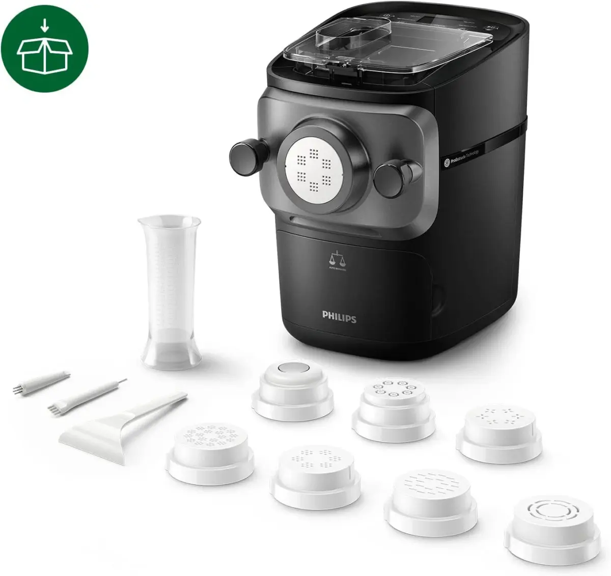 Philips Pasta Maker Series 7000 - ProExtrude Technology, Auto-Weighing, Fully Automatic, 8 Shaping Discs, Black (HR2665/93) - Image 2