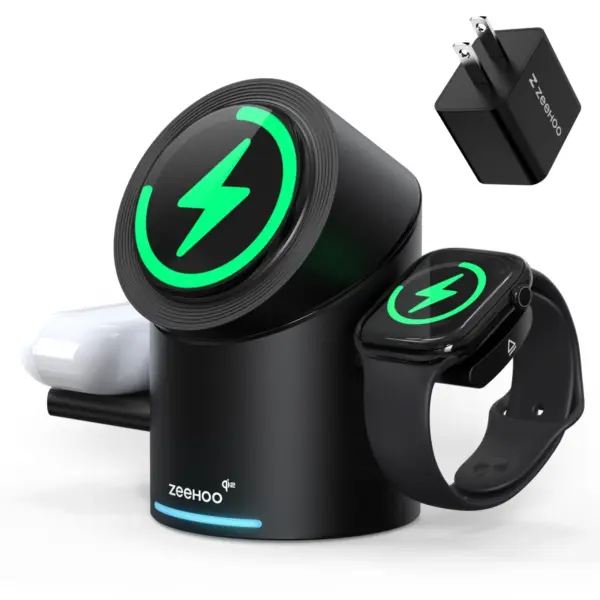 ZEEHOO 3 in 1 Wireless Charging Station, Auto-Rotating Magsafe Charger Stand for Multiple Devices