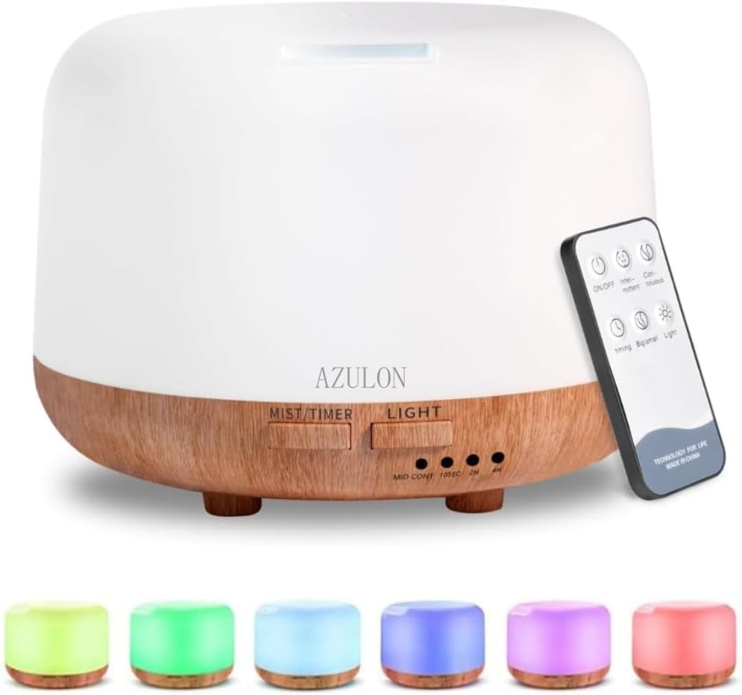 51y0idMZxjL._AC_SL1080_.jpg AZULON Aromatherapy Diffuser 300ml Essential Oil & Cool Mist Humidifier with Remote Control, 7 LED Colours, Timer & Auto Shut-Off - Image 1