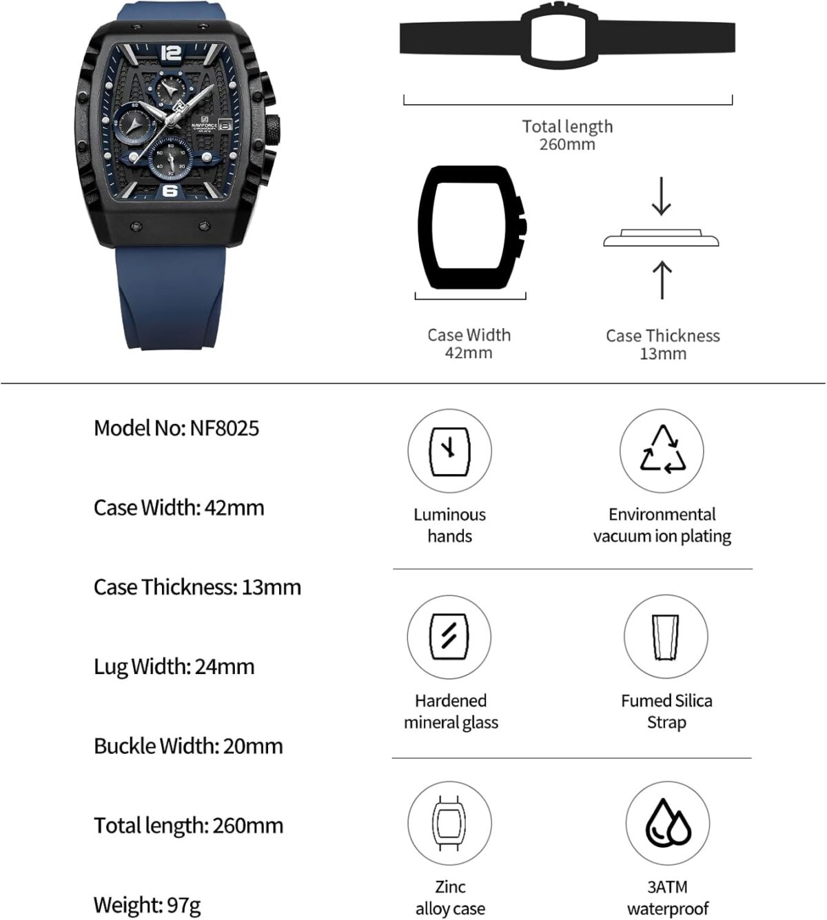NAVIFORCE Men Quartz Watch Auto Date Week Business Dress Analog Wrist Watches - Image 4