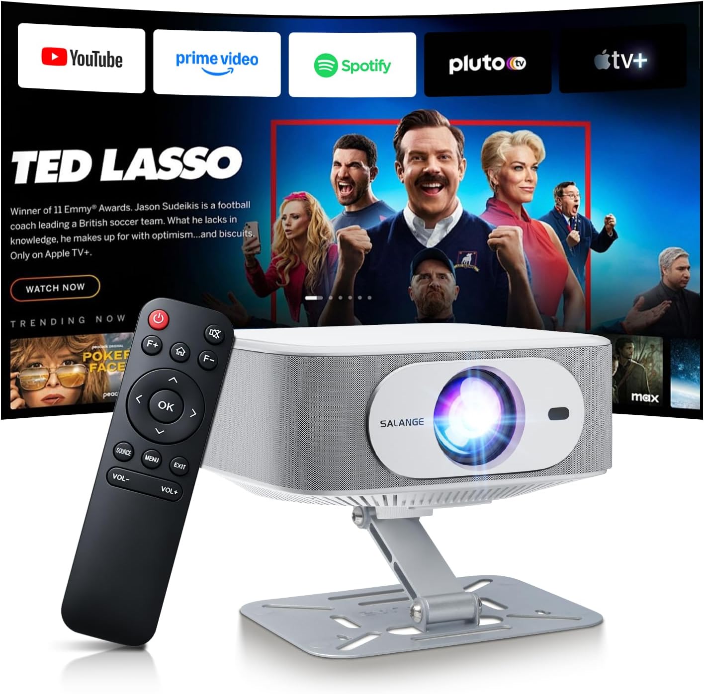 716dAiJIe7L._AC_SL1500_.jpg Salange 4K+ Smart Projector,Android 14.0 Built-in Apps,Native 1080P | 2026 Color : Black - Image 1