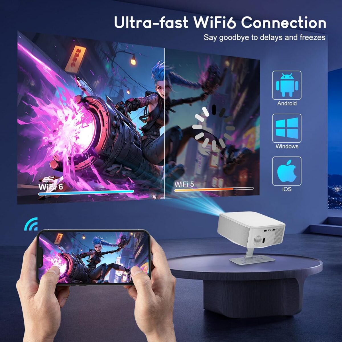 Salange 4K+ Smart Projector,Android 14.0 Built-in Apps,Native 1080P | 2026  Color : Black - Image 5