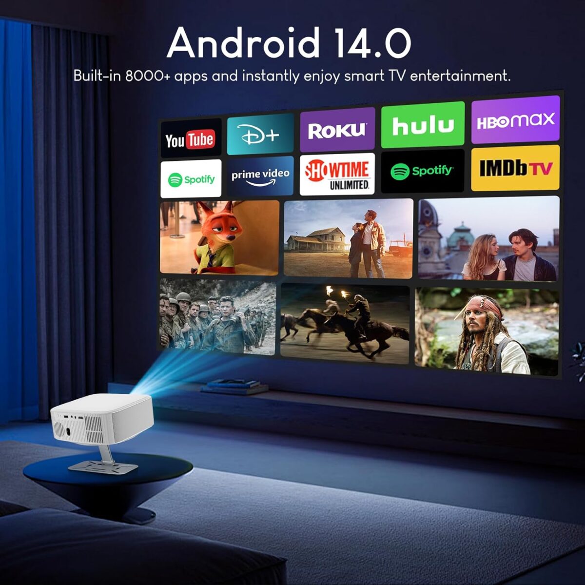 Salange 4K+ Smart Projector,Android 14.0 Built-in Apps,Native 1080P | 2026  Color : Black - Image 3