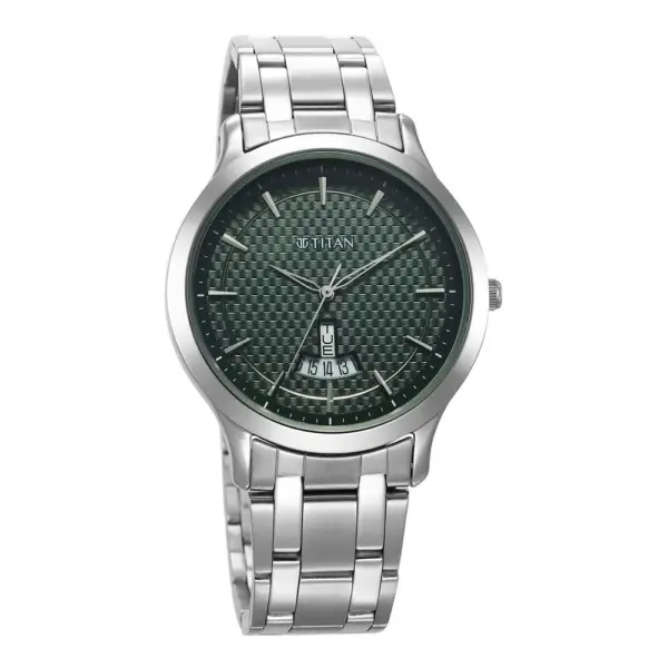 Titan Men's Analog Watch - Textured Silver Dial with Date Function - Silver