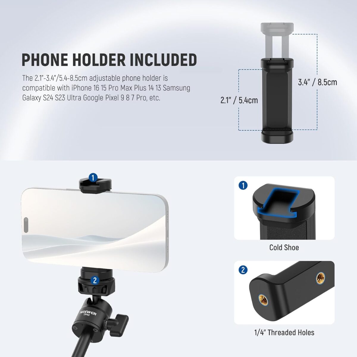 Neewer Mini Desktop Selfie Stick Tripod Compatible with iPhone GoPro Insta360 DJI with 360° - Image 6