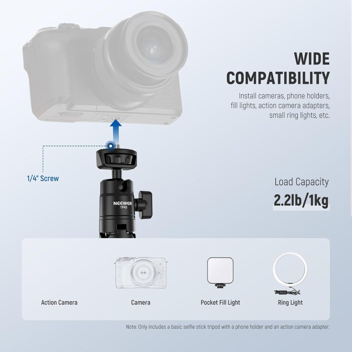 Neewer Mini Desktop Selfie Stick Tripod Compatible with iPhone GoPro Insta360 DJI with 360° - Image 4