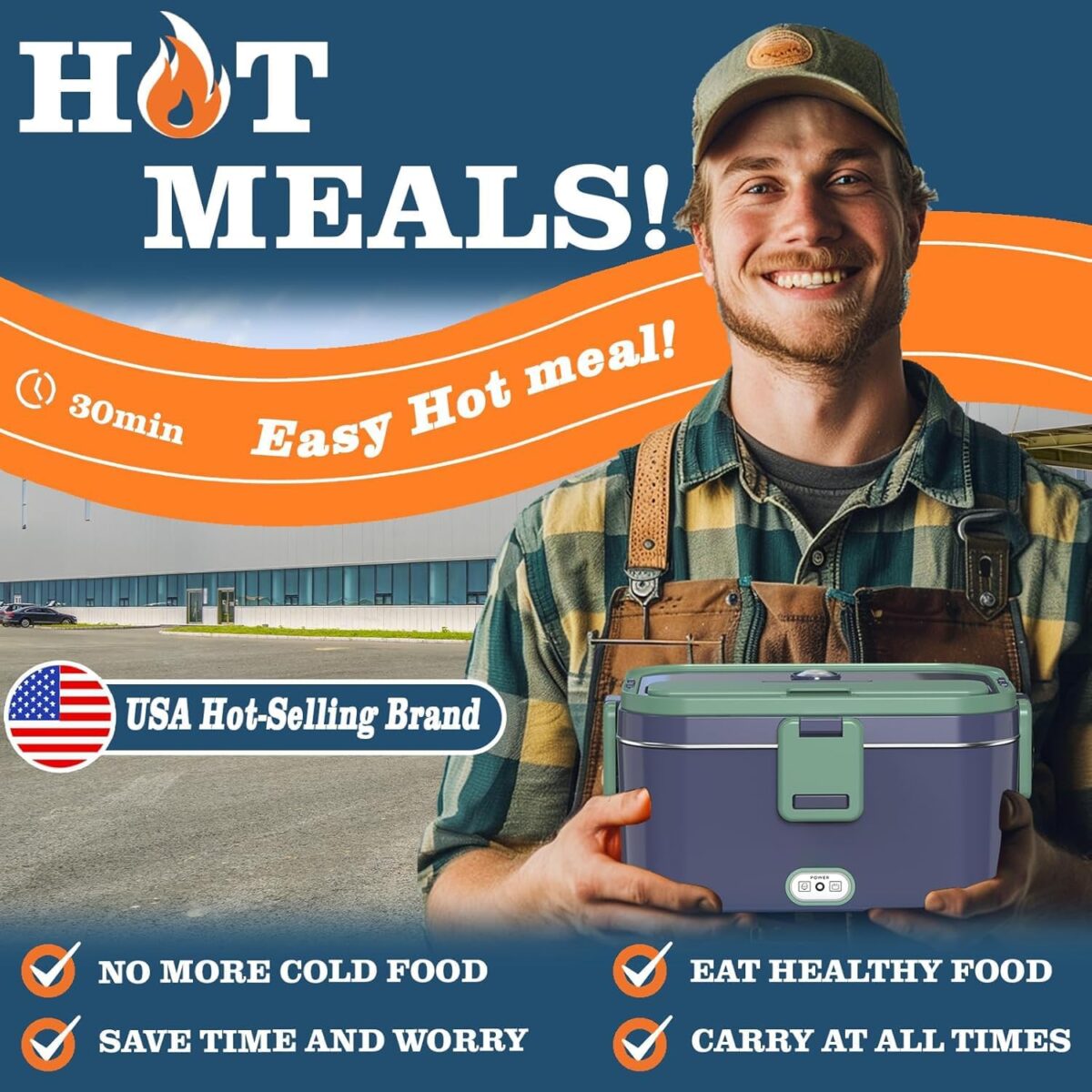 Electric Heated Lunch Box, 1.8L 304 Stainless Steel Reheating Food Warmer, Portable Electric Lunch Box - Image 2
