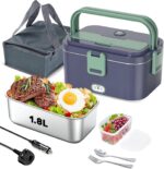 Electric Heated Lunch Box, 1.8L 304 Stainless Steel Reheating Food Warmer, Portable Electric Lunch Box