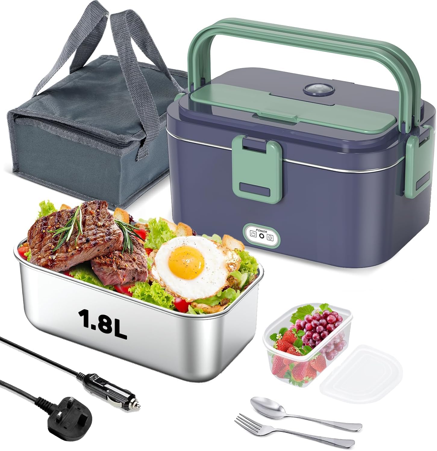 71NTCqAK7dL._AC_SL1500_.jpg Electric Heated Lunch Box, 1.8L 304 Stainless Steel Reheating Food Warmer, Portable Electric Lunch Box - Image 1