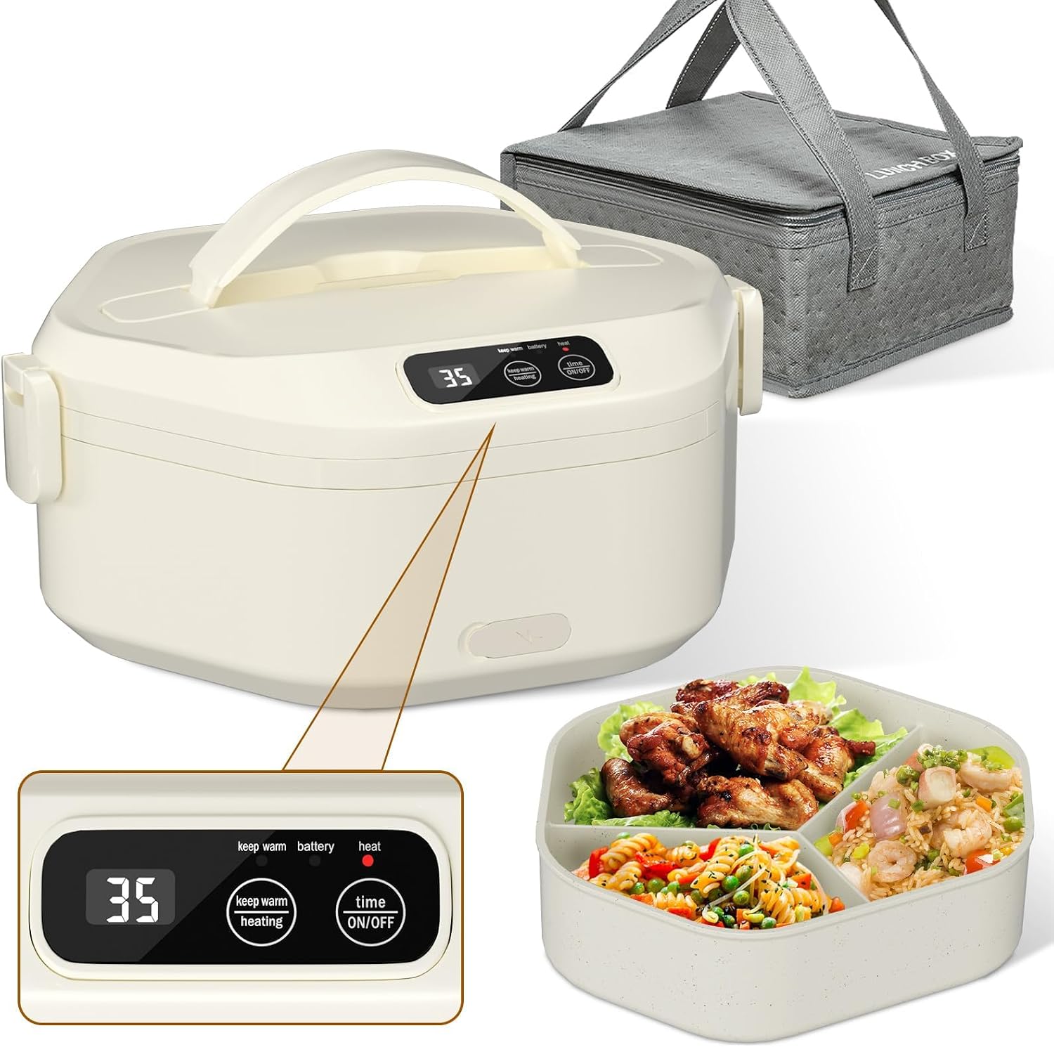 71hbRKPRpAL._AC_SL1500_.jpg Cordless Electric Lunch Box, Fast Heating Food Warmer with 3-Compartment Leak-Proof Tray, Ideal for Office - Image 1