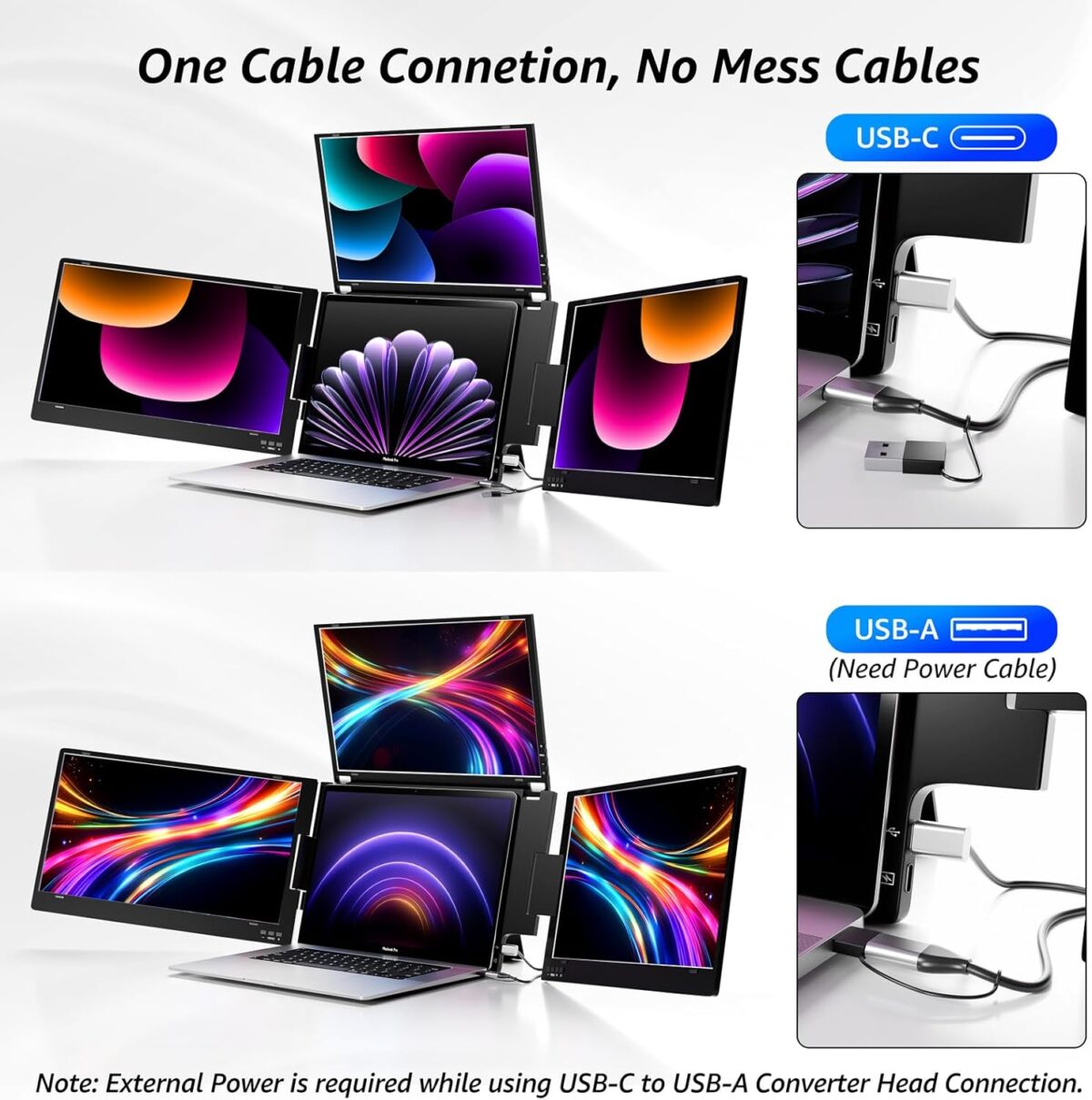 KPKUE 14" Triple Laptop Screen Extender, FHD IPS Multi Screen Extender with USB-C/USB-A - Image 3