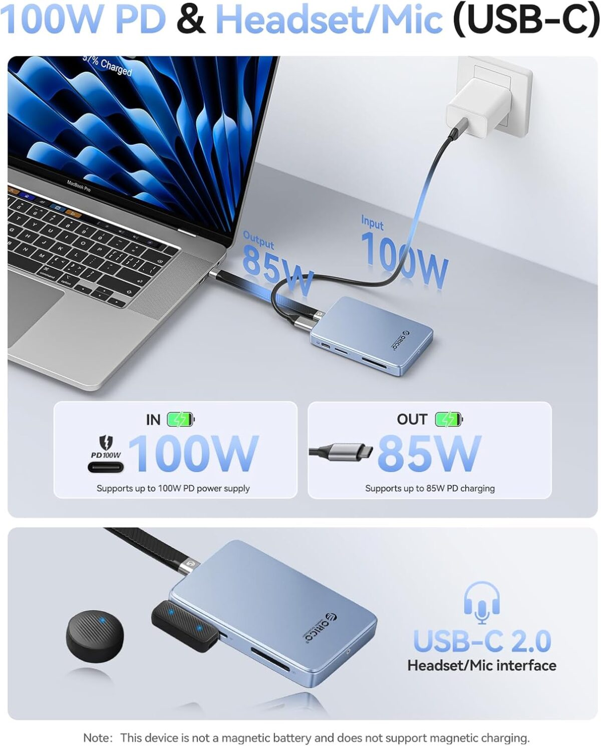 ORICO Magnetic M.2 NVMe SSD Enclosure USB3.2 Gen2 10Gbps PD 100W TF/SD Card Reader MagSafe Dock for iPhone 15 Series going up - Image 5