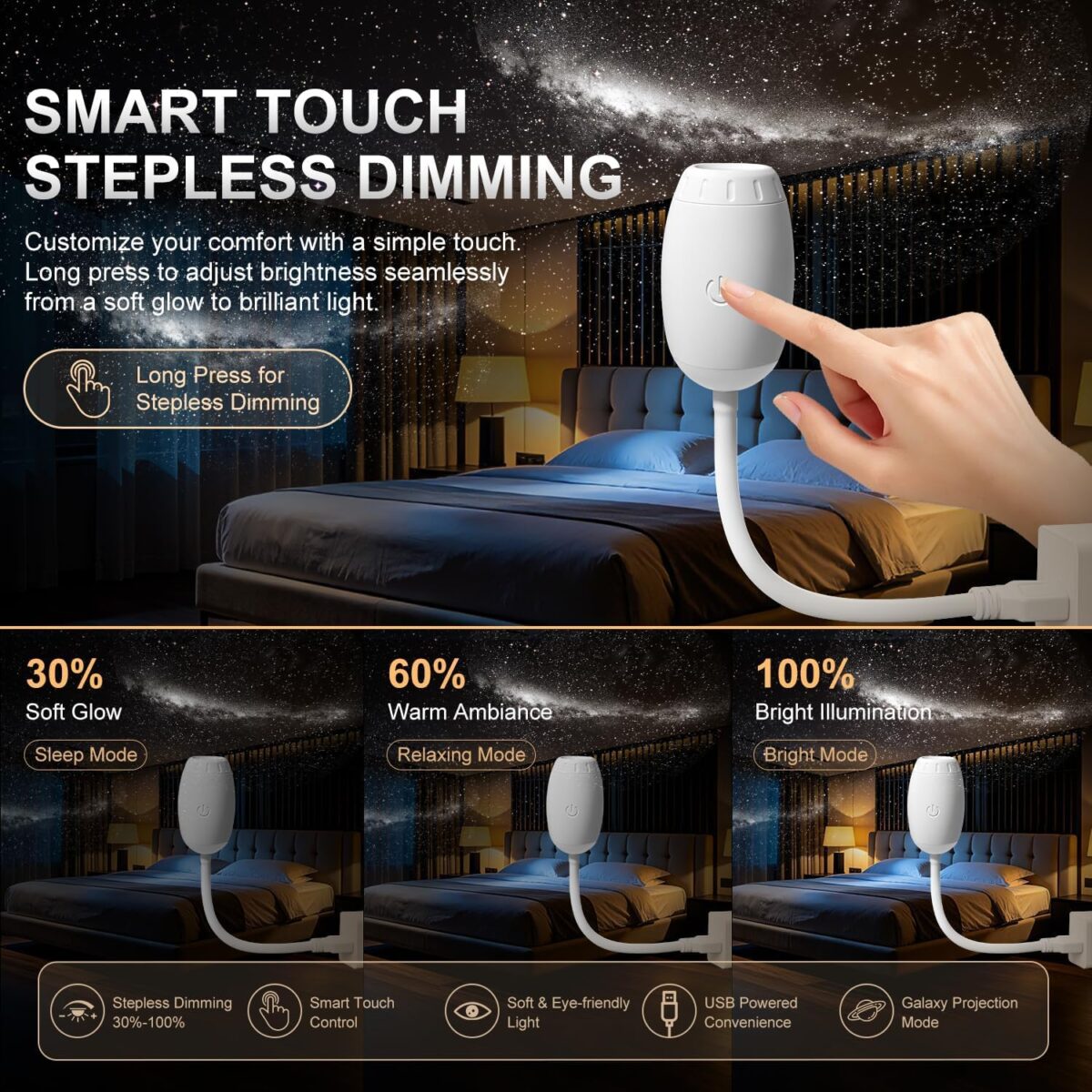 2 in 1 USB Star Galaxy Projector Night Light with 12 Ultra HD Glass Films | Adjustable Focus,Replaceable Slides,Room Star Ambient Light,Kids Projector - Image 2