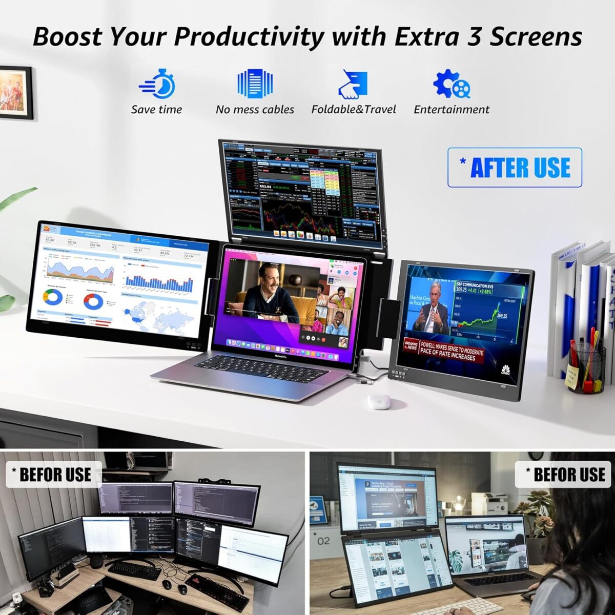 KPKUE 14" Triple Laptop Screen Extender, FHD IPS Multi Screen Extender with USB-C/USB-A - Image 5