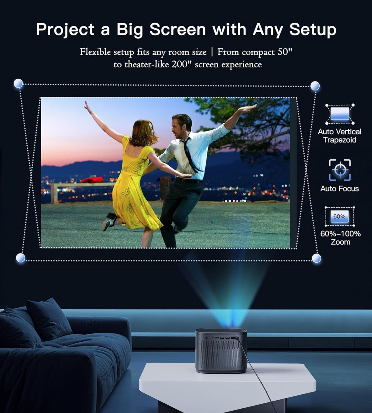 Mini Projector 1080P HD,4K Supported Portable Movie Projector-200” Display,Built-in Speaker - Image 7