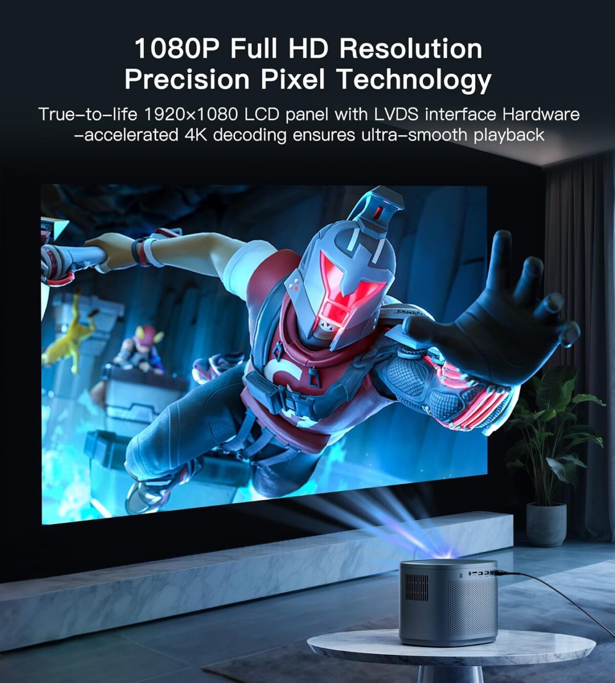 Mini Projector 1080P HD,4K Supported Portable Movie Projector-200” Display,Built-in Speaker - Image 2