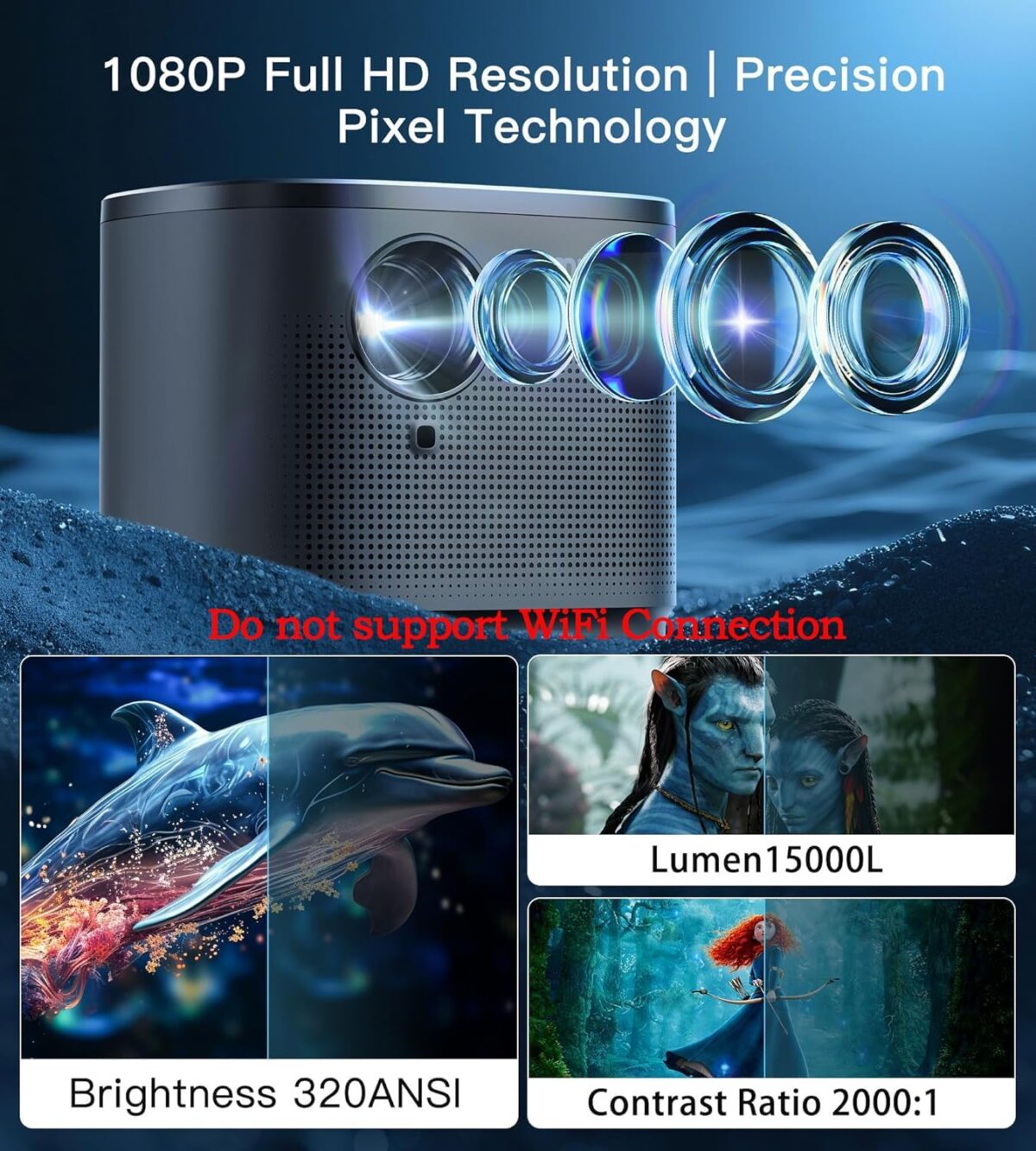 Mini Projector 1080P HD,4K Supported Portable Movie Projector-200” Display,Built-in Speaker - Image 3