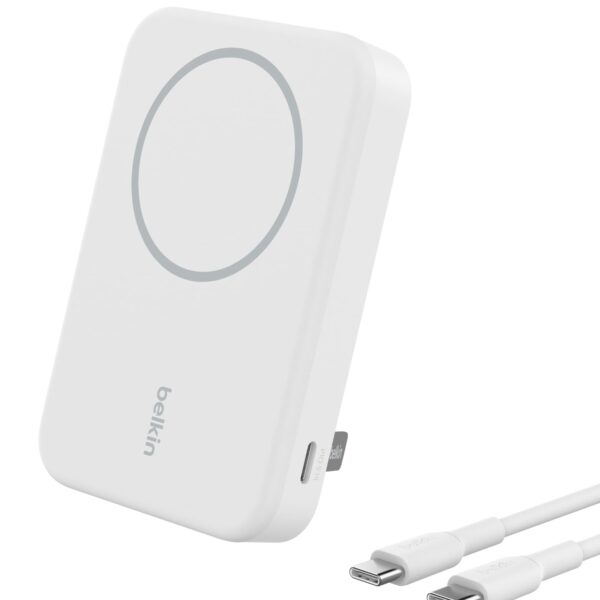Belkin BoostCharge Pro Qi2 15W 8000mAh Wireless Power Bank with Kickstand, White