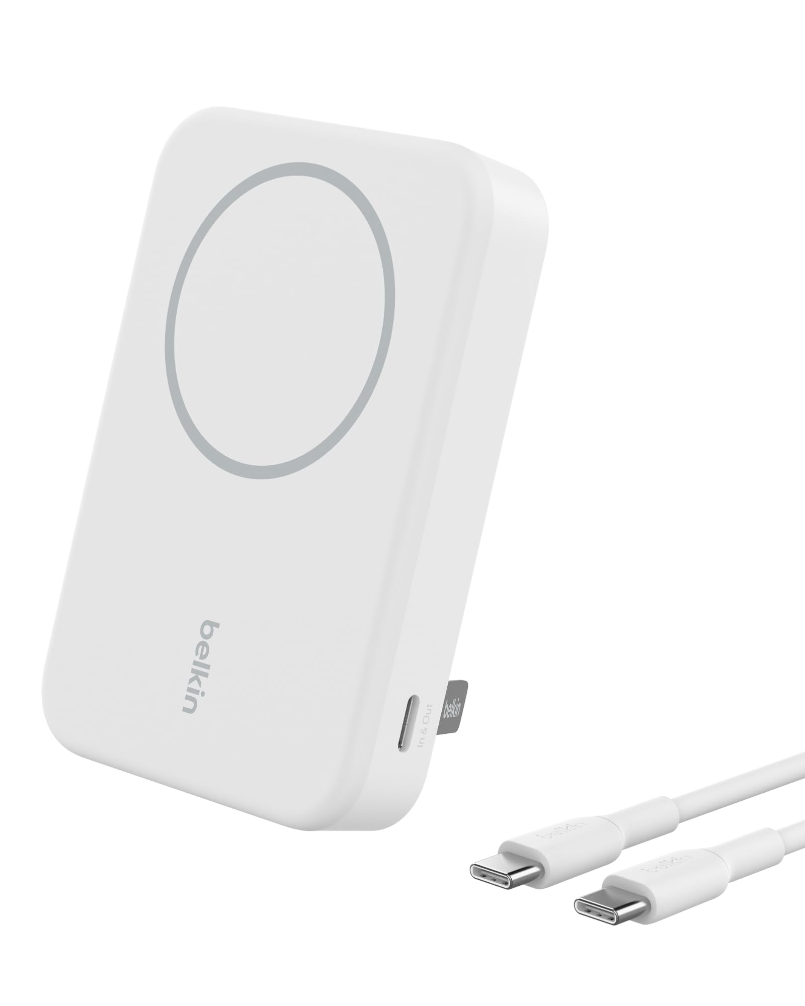 51wVjgBAMjL.jpg Belkin BoostCharge Pro Qi2 15W 10000mAh Magnetic Power Bank with Kickstand, White - Image 1