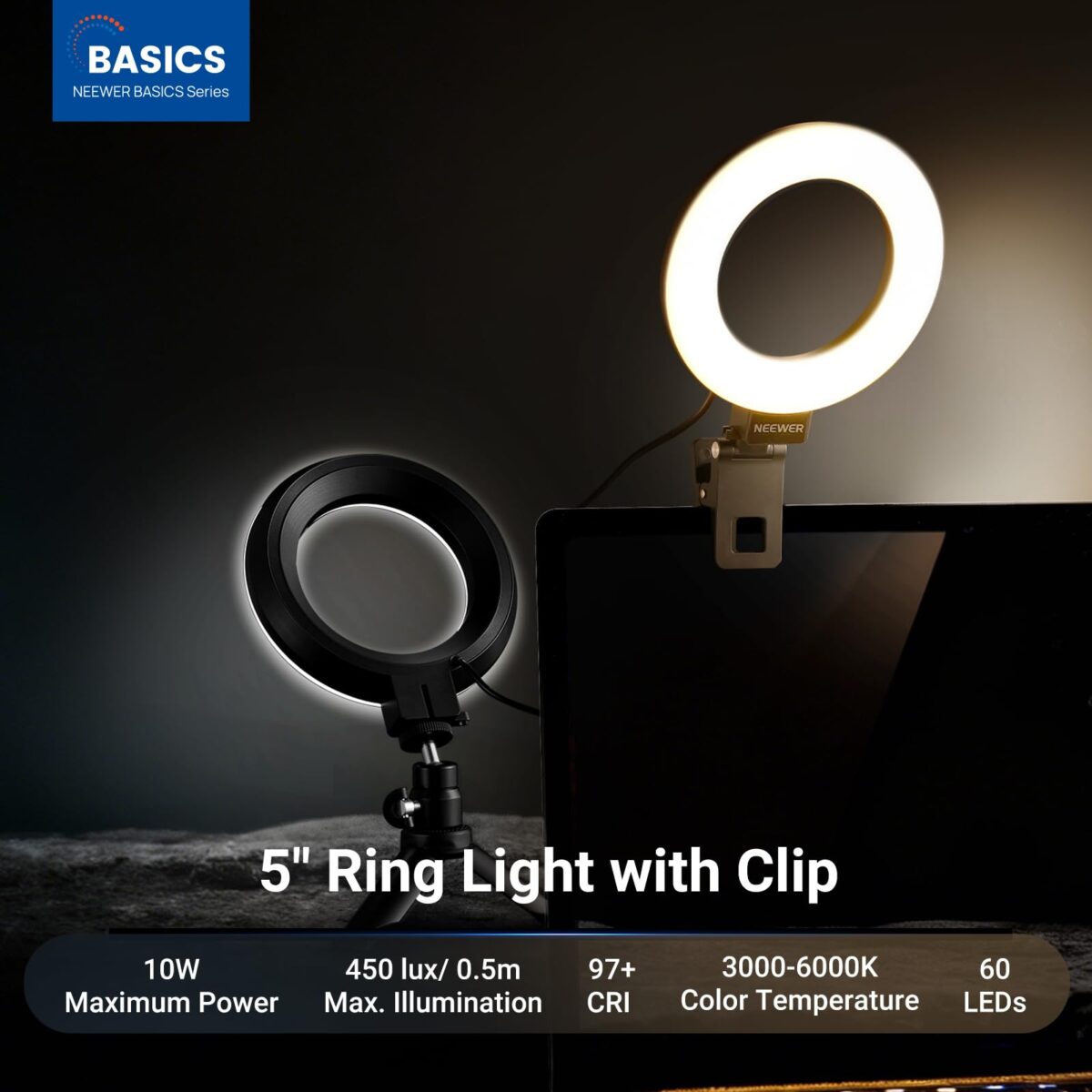 NEEWER BASICS 5-Inch Clip-On Ring Light with Desk Tripod - Image 2