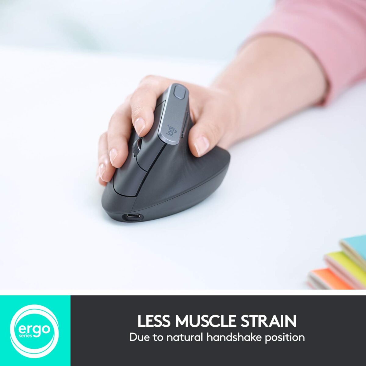 Logitech MX Vertical Ergonomic Wireless Mouse, Graphite - Image 2
