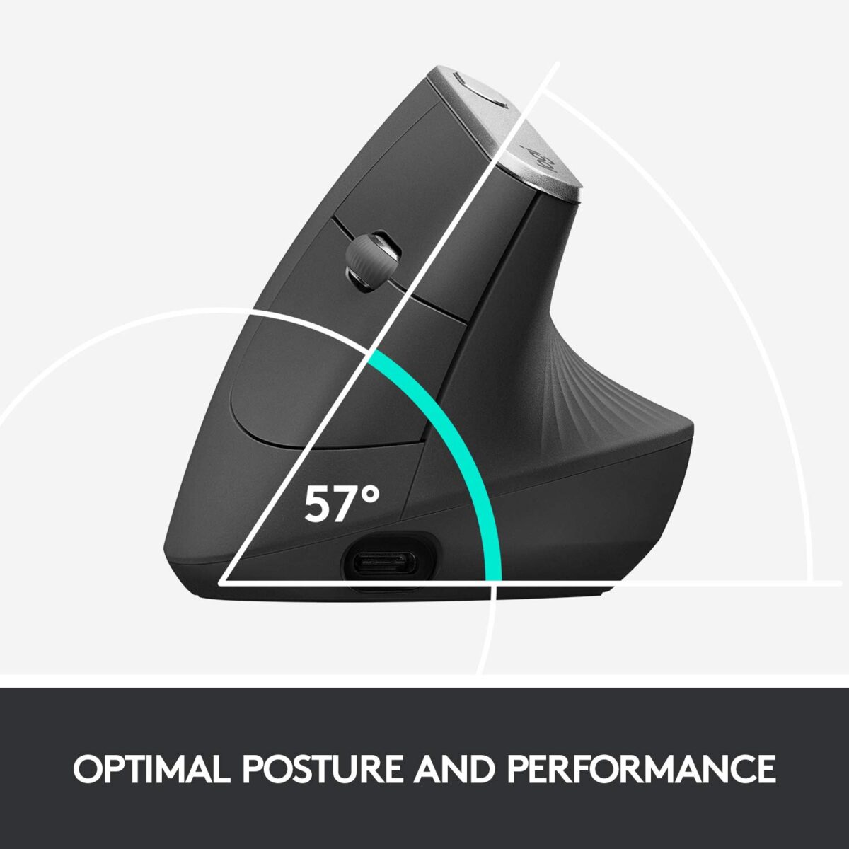 Logitech MX Vertical Ergonomic Wireless Mouse, Graphite - Image 3