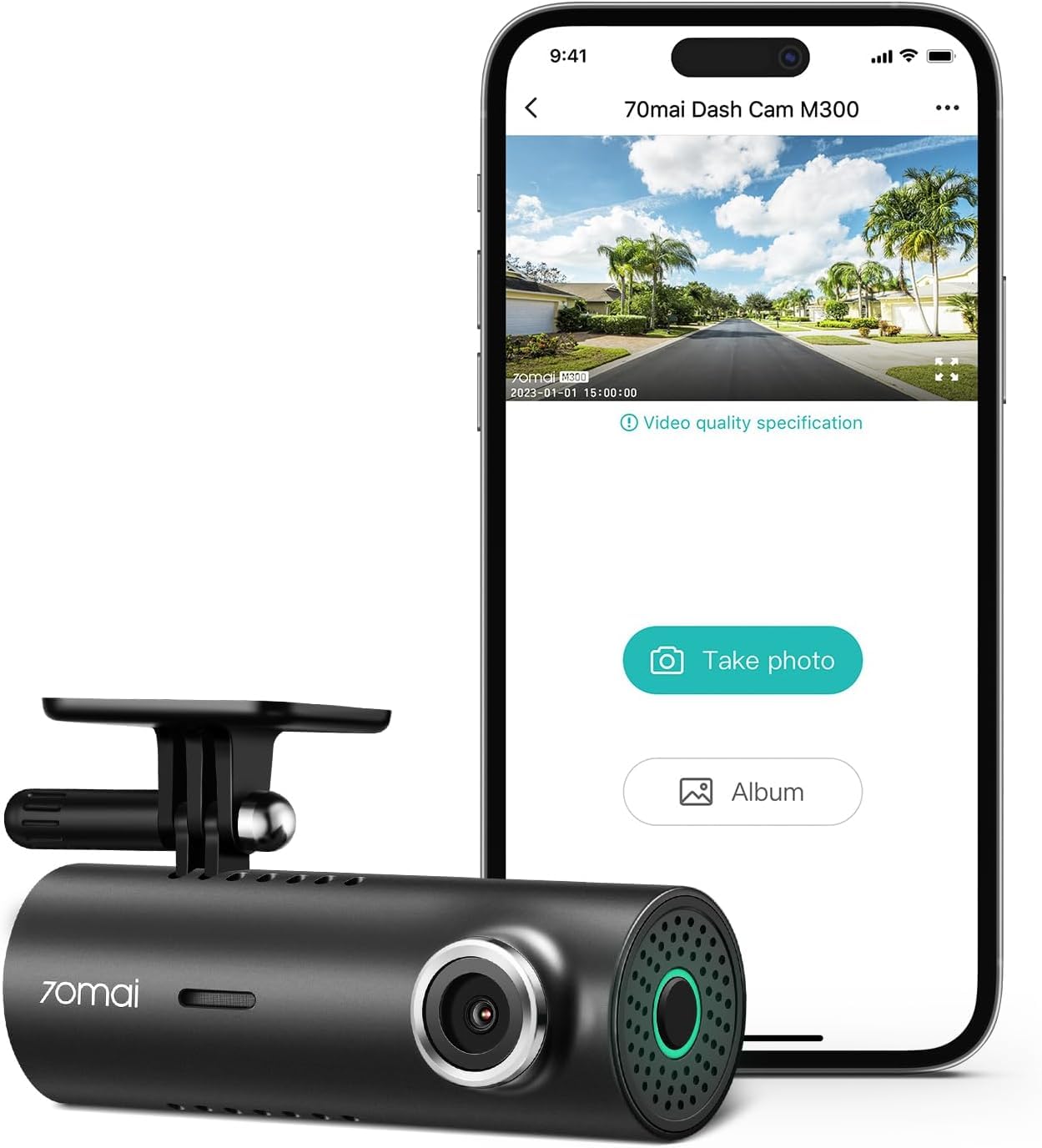 61PLuizKwAL.jpg 70mai Dash Cam M310 1296P QHD with Built-In Wi-Fi - Image 1