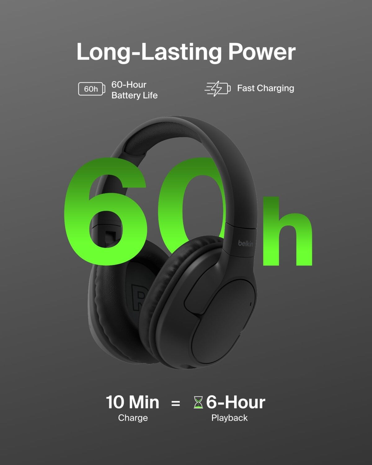 Belkin SoundForm Surround Wireless Over-Ear Headphones, Black - Image 2