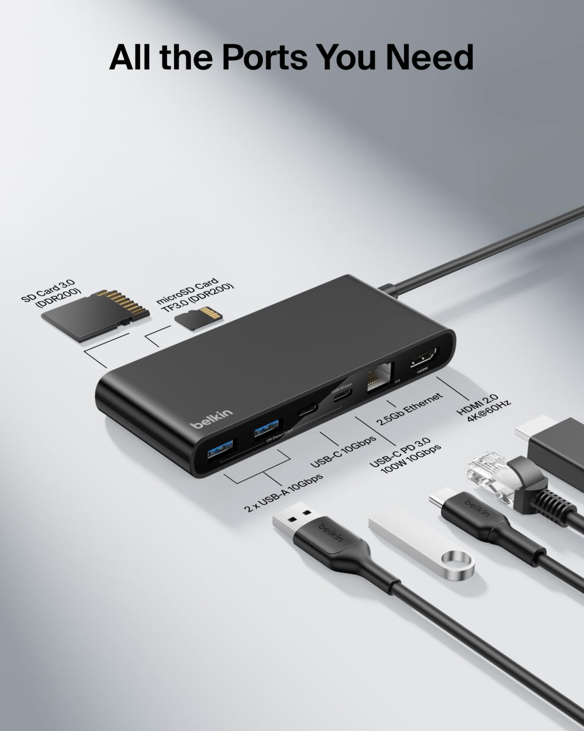 Belkin Connect 8-in-1 USB-C Hub with 4K HDMI, 2.5Gb Ethernet and 100W PD, Black - Image 3