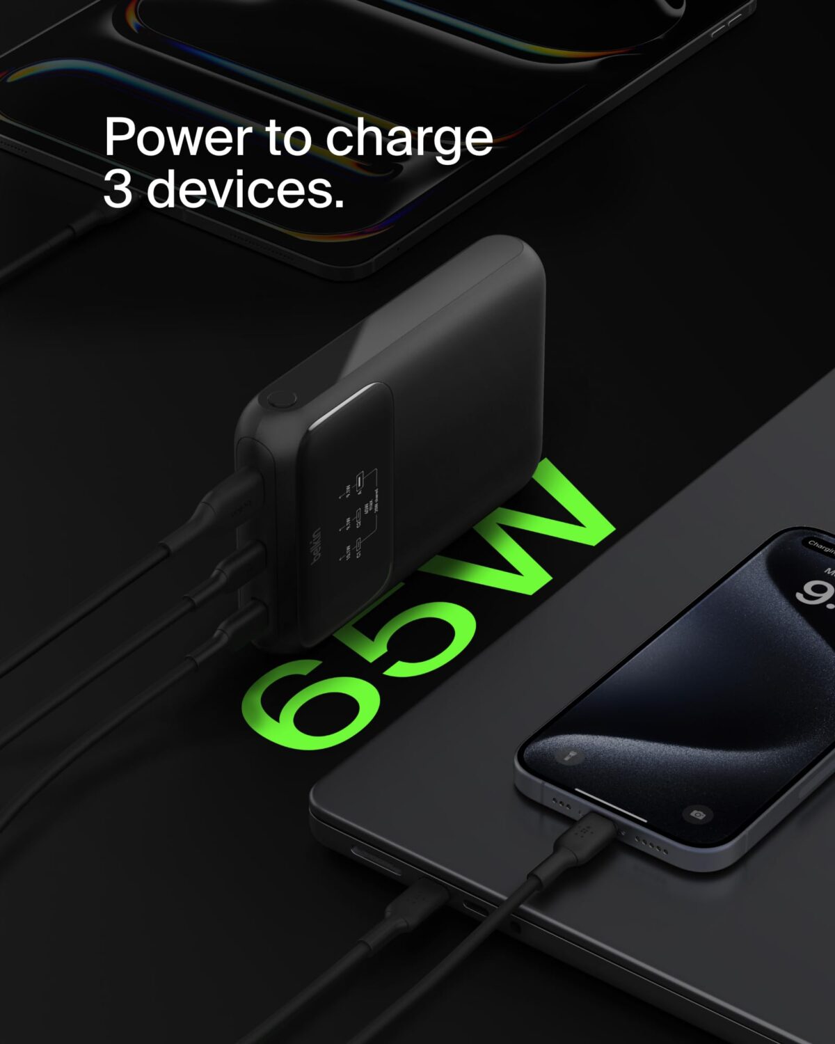 Belkin BoostCharge 20000mAh 65W 3-Port Laptop Power Bank, Black - Image 4