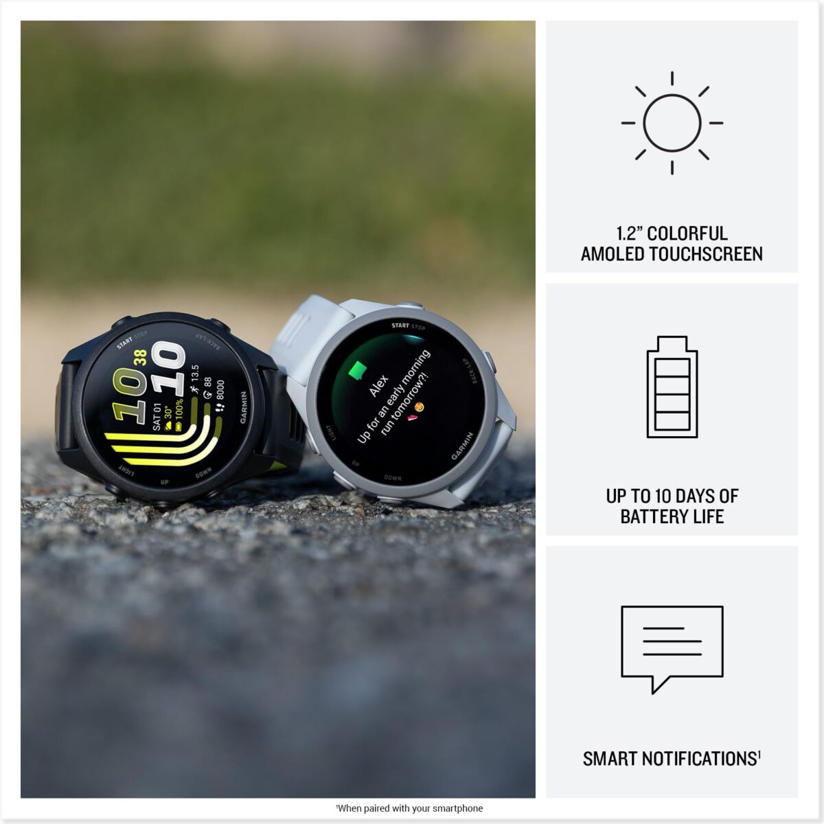 Garmin Forerunner 170 GPS Running Smartwatch, 42 mm, Black/Amp Yellow - Image 3