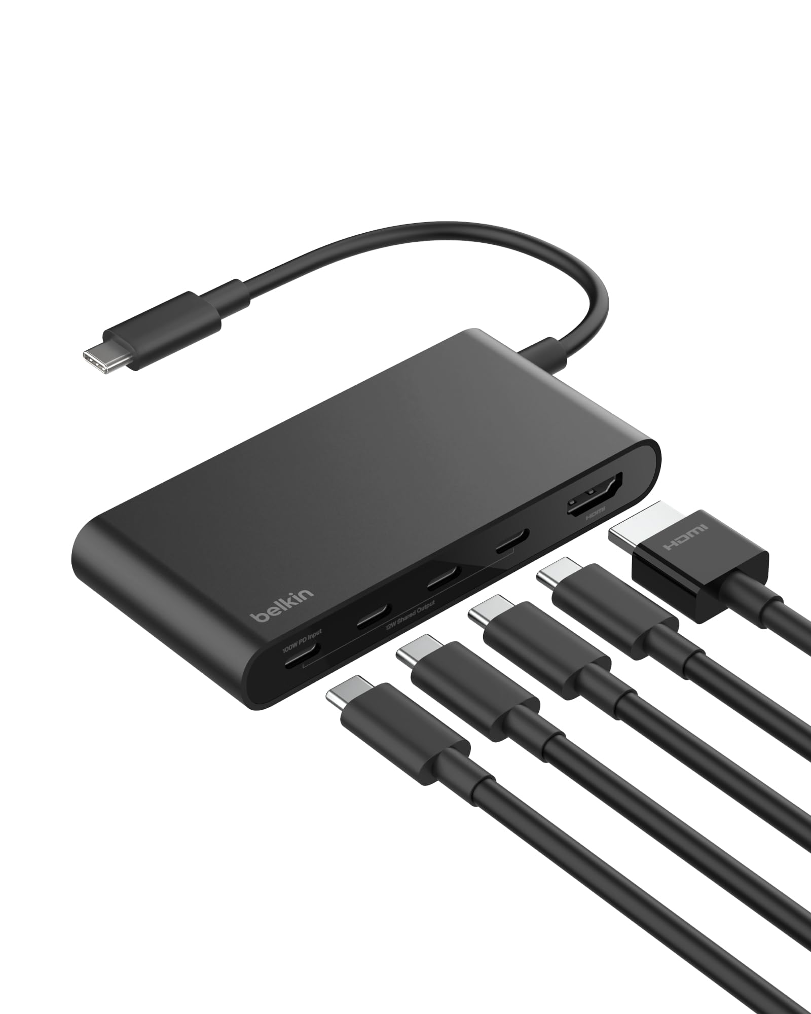 61rWOgKTwlL.jpg Belkin 5-Port USB-C Hub AVC021hqBK with 4K HDMI and 100W Power Delivery, Black - Image 1