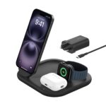 Belkin BoostCharge 3-in-1 Qi2 15W Foldable Wireless Charging Station, Black