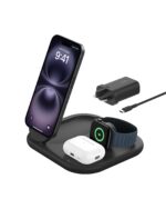 Belkin BoostCharge 3-in-1 Qi2 15W Foldable Wireless Charging Station, Black