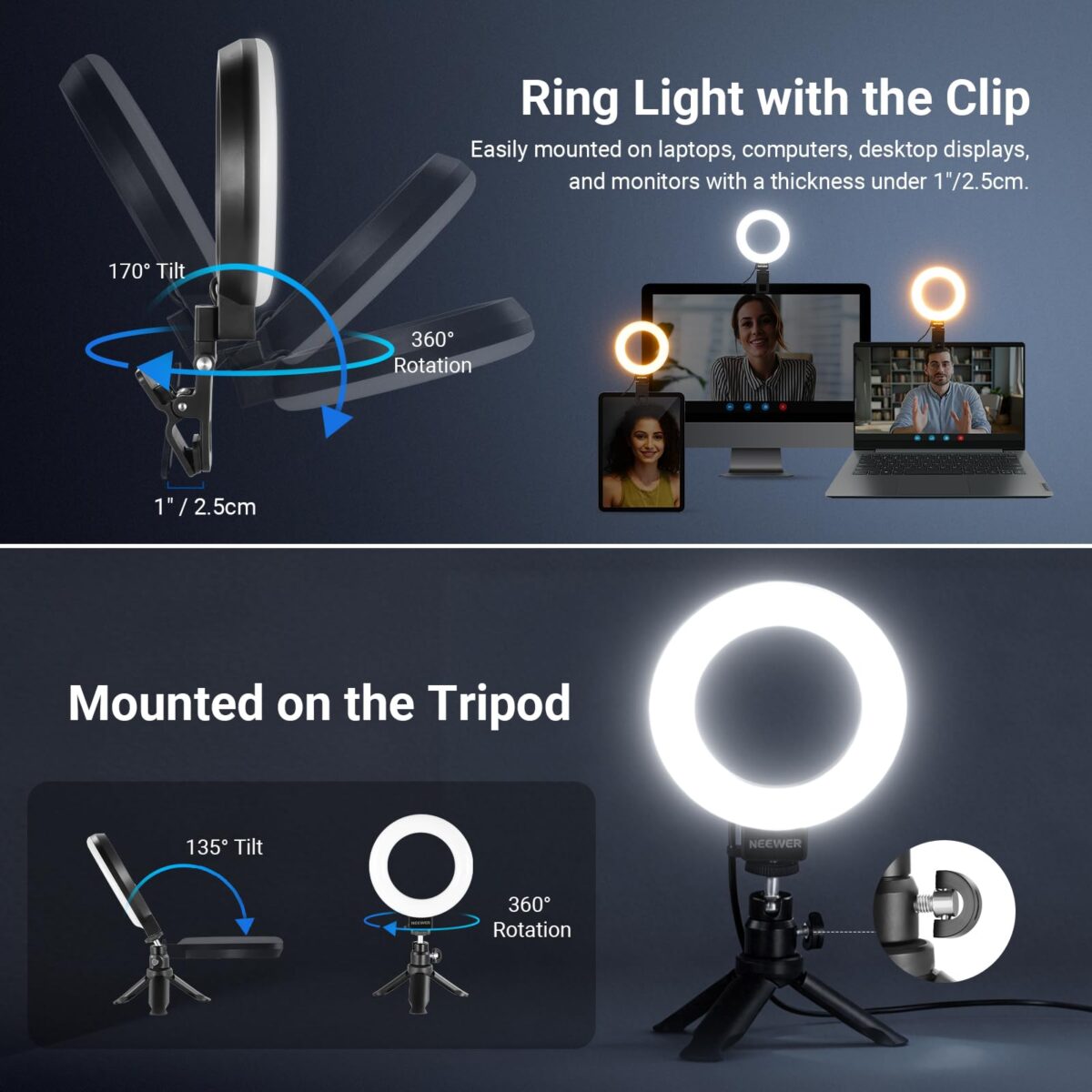 NEEWER BASICS 5-Inch Clip-On Ring Light with Desk Tripod - Image 4