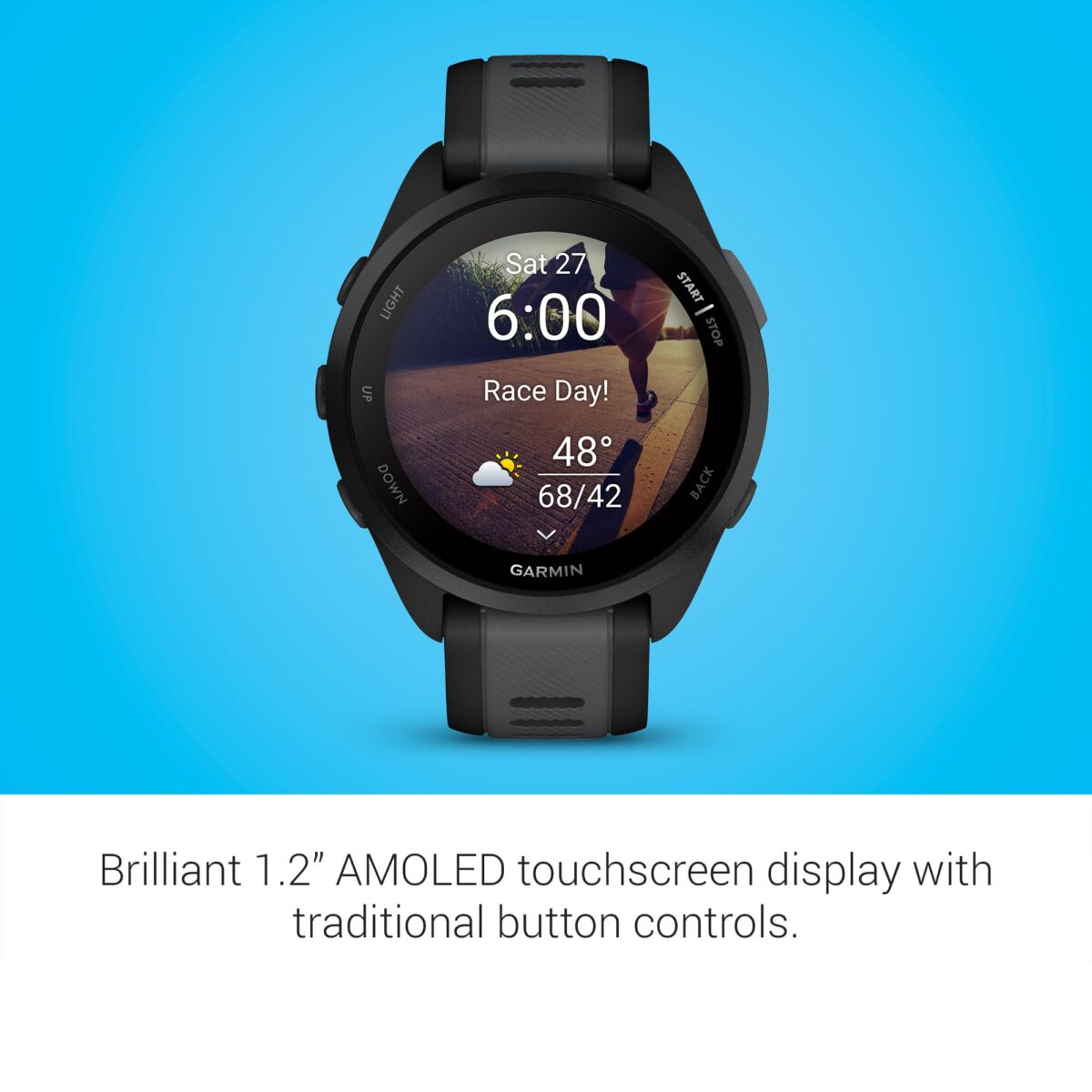 Garmin Forerunner 165 GPS Running Smartwatch, 43mm, Black/Slate Grey - Image 3